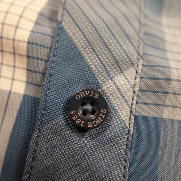 Orvis Short Sleeve‎ Woven Tech Shirt men's extra large captain blue check plaid - Picture 3 of 10